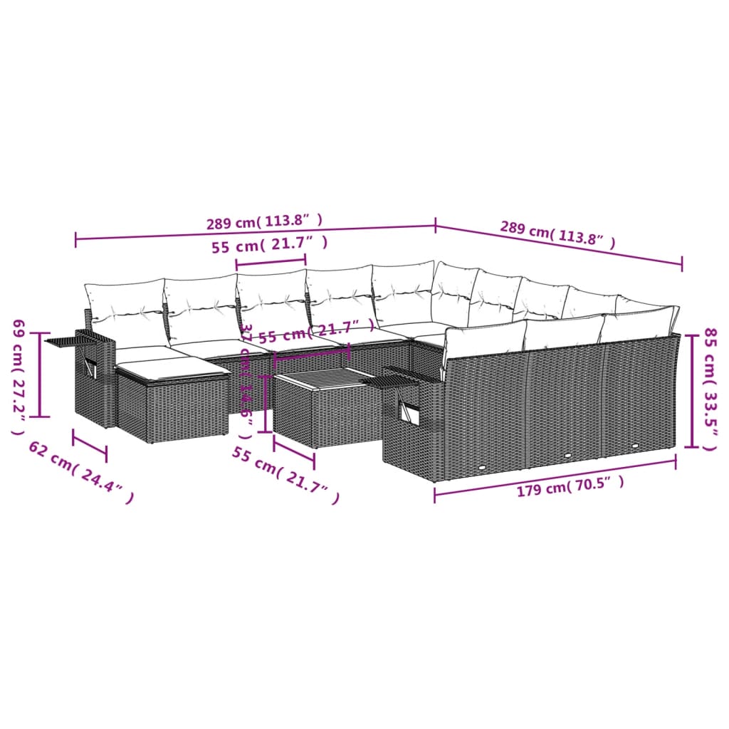 13-tlg. Garten-Sofagarnitur mit Kissen Schwarz Poly Rattan