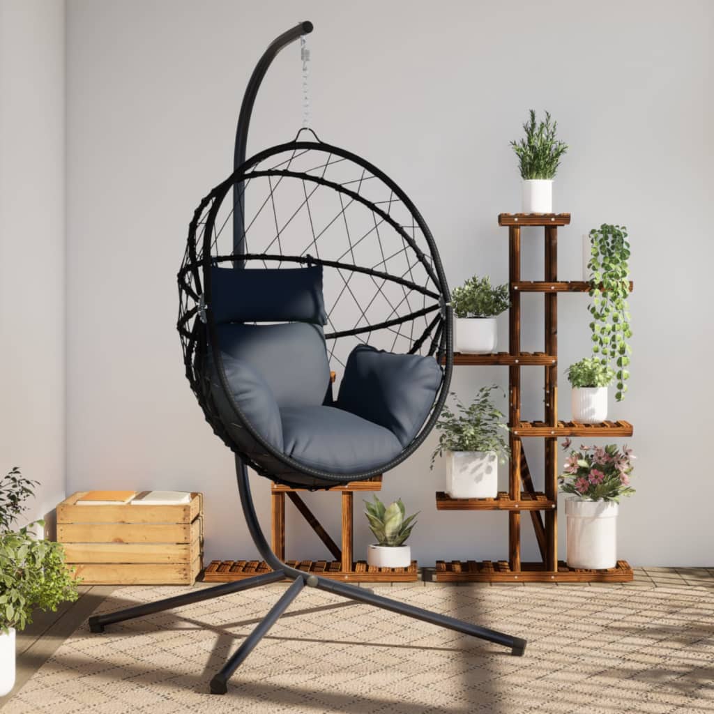 Hängesessel Ei-Design mit Ständer Anthrazit Rattan und Stahl