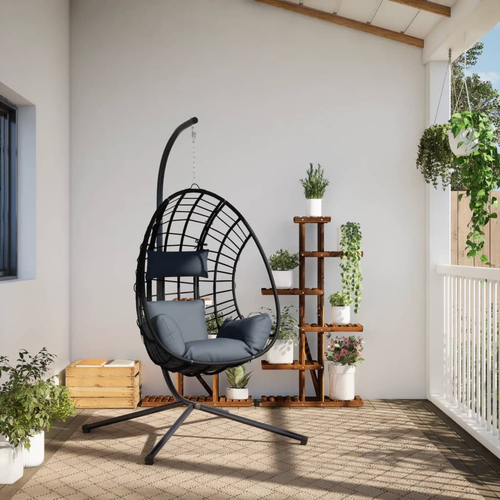 Hängesessel Ei-Design mit Ständer Anthrazit Rattan und Stahl