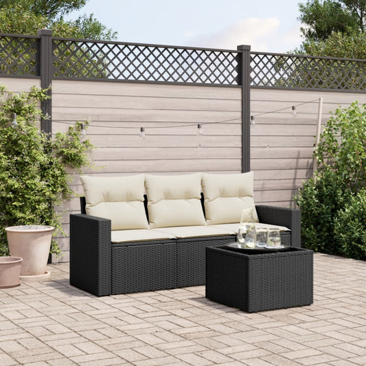 4-tlg. Garten-Sofagarnitur mit Kissen Schwarz Poly Rattan