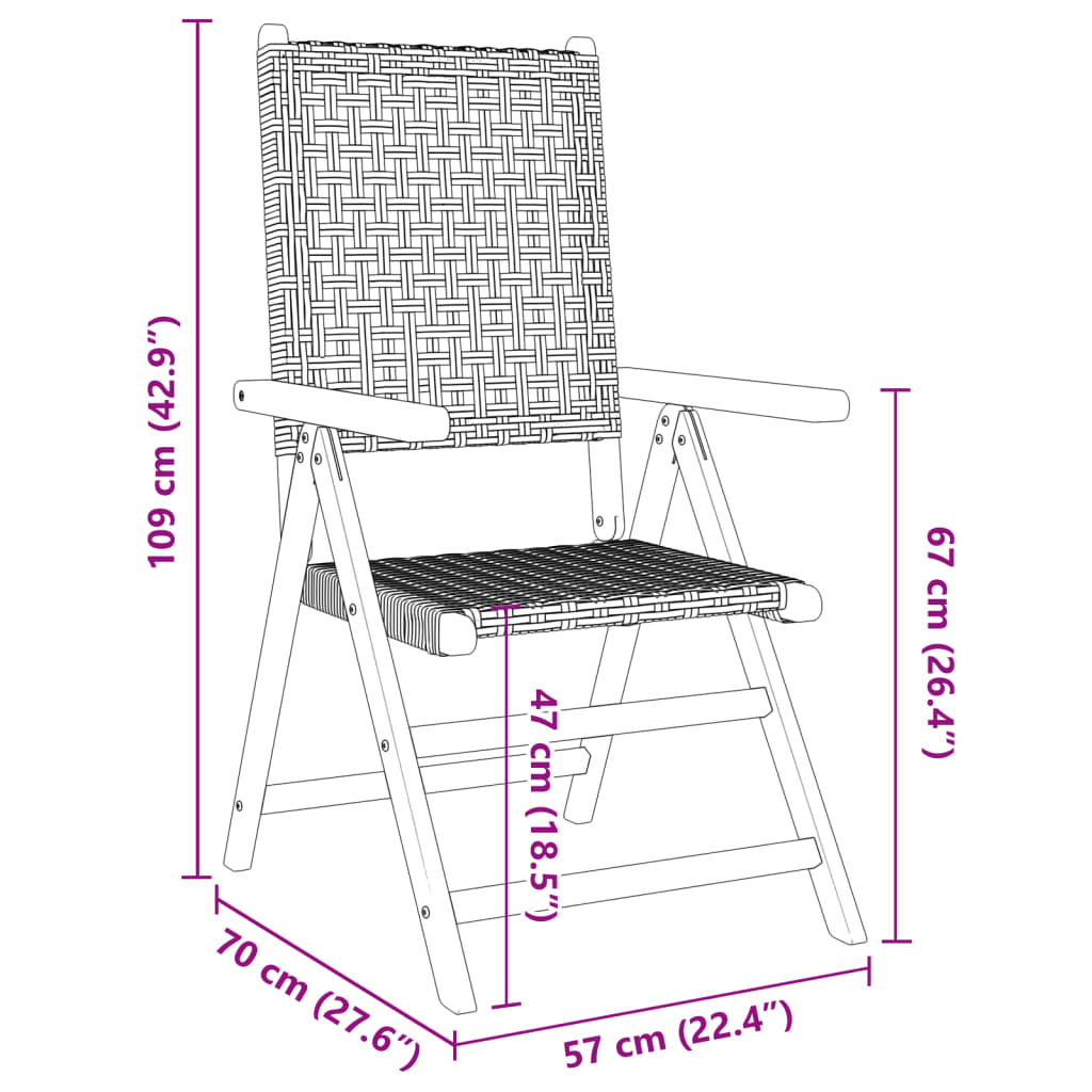 Gartenstuhl Verstellbar 6 Stk. Grau Poly Rattan Massivholz