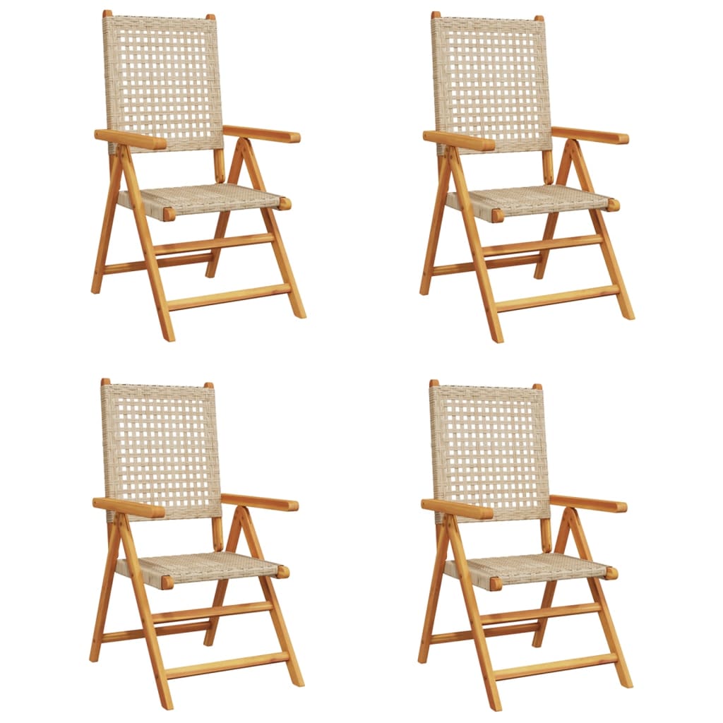 Gartenstuhl Verstellbar 4 Stk. Beige Poly Rattan Massivholz