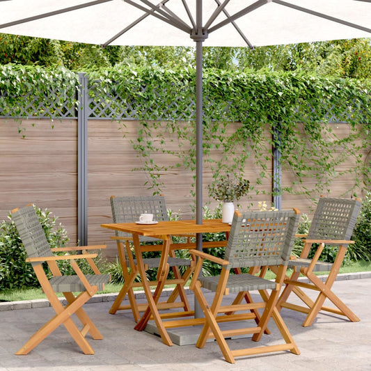 Gartenstühle 4 Stk. Klappbar Grau Poly Rattan & Massivholz