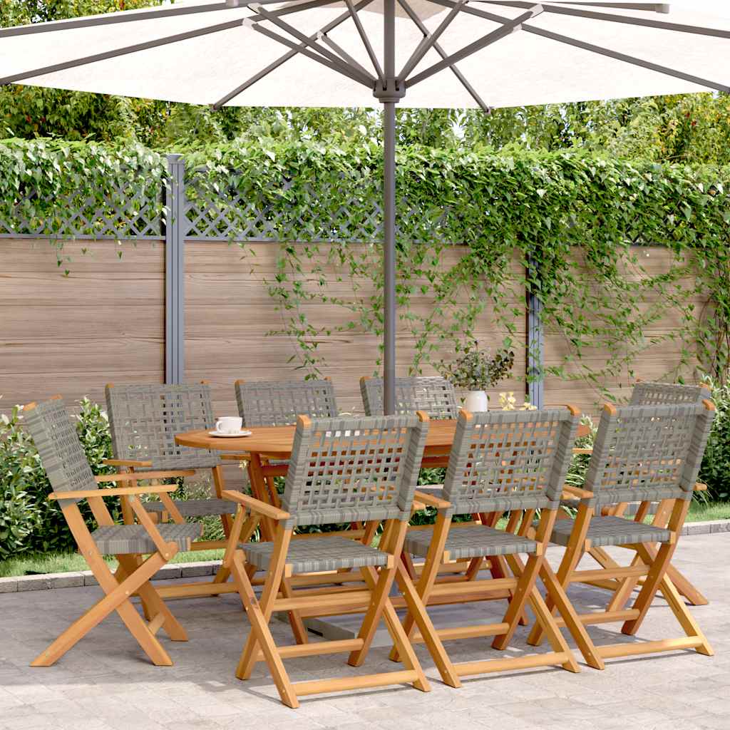 Gartenstühle 8 Stk. Klappbar Grau Poly Rattan & Massivholz