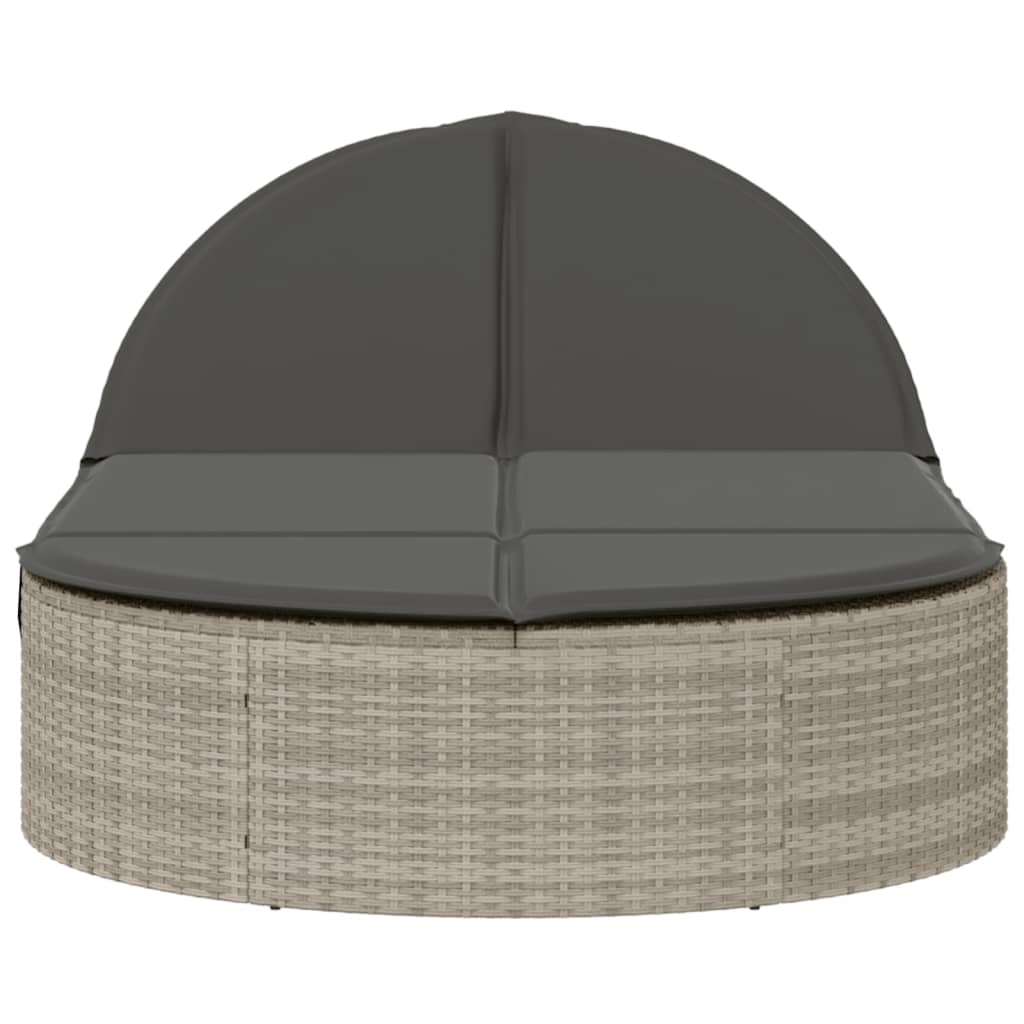 Doppel-Sonnenliege mit Kissen Hellgrau Poly Rattan