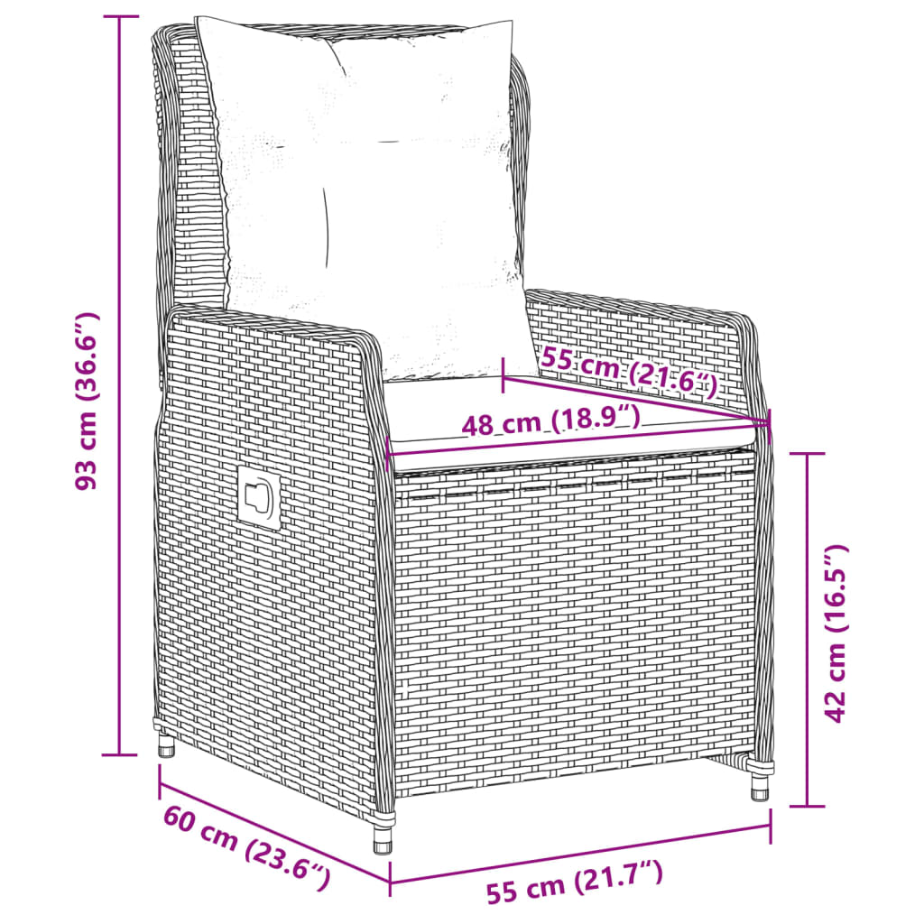 Gartensessel 2 Stk. Verstellbar Grau Poly Rattan