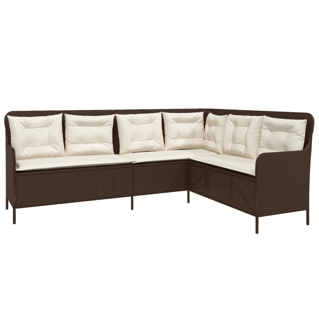 Gartensofa in L-Form mit Kissen Braun Poly Rattan