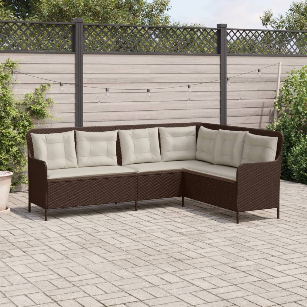 Gartensofa in L-Form mit Kissen Braun Poly Rattan