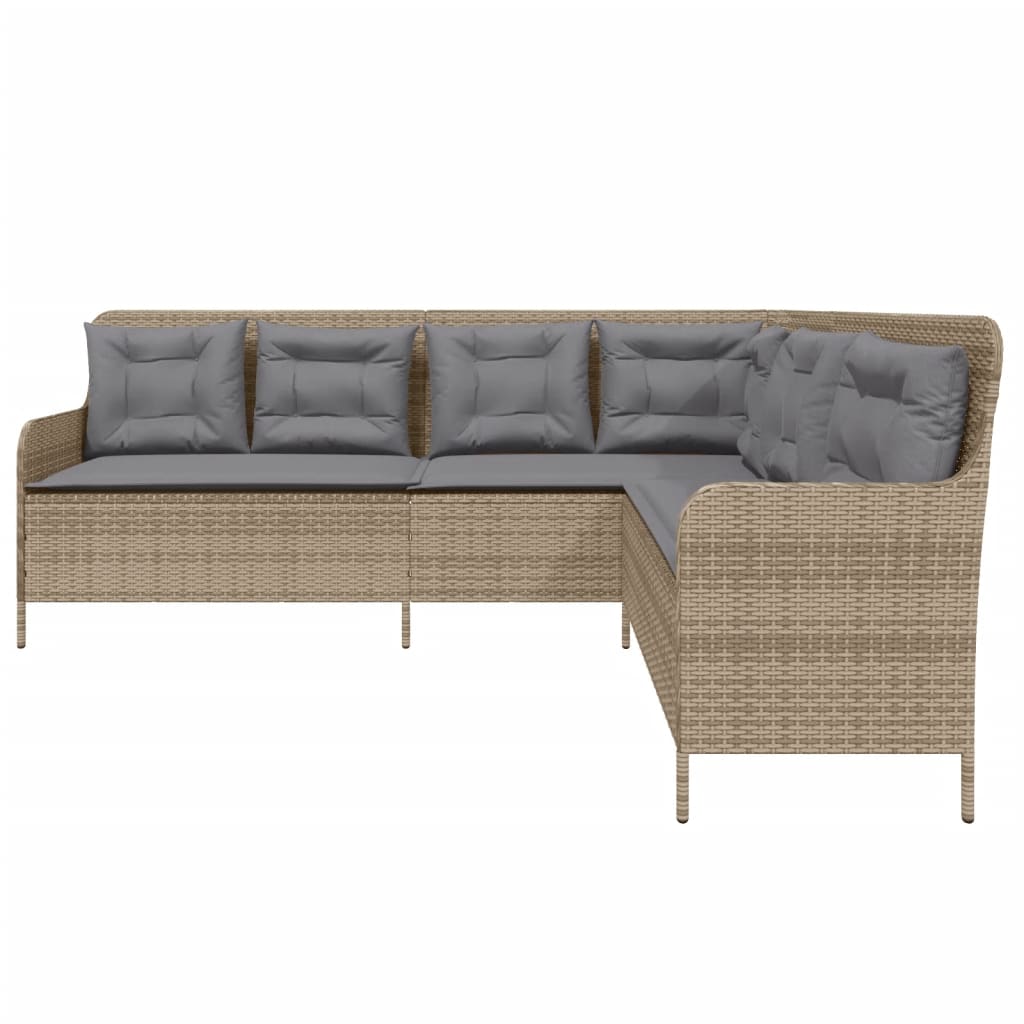 Gartensofa in L-Form mit Kissen Beige Poly Rattan