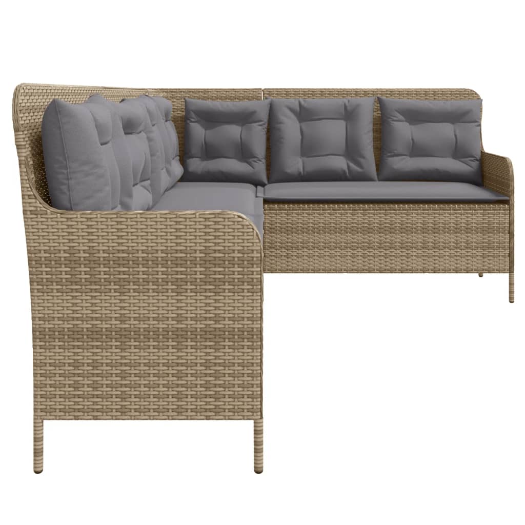 Gartensofa in L-Form mit Kissen Beige Poly Rattan