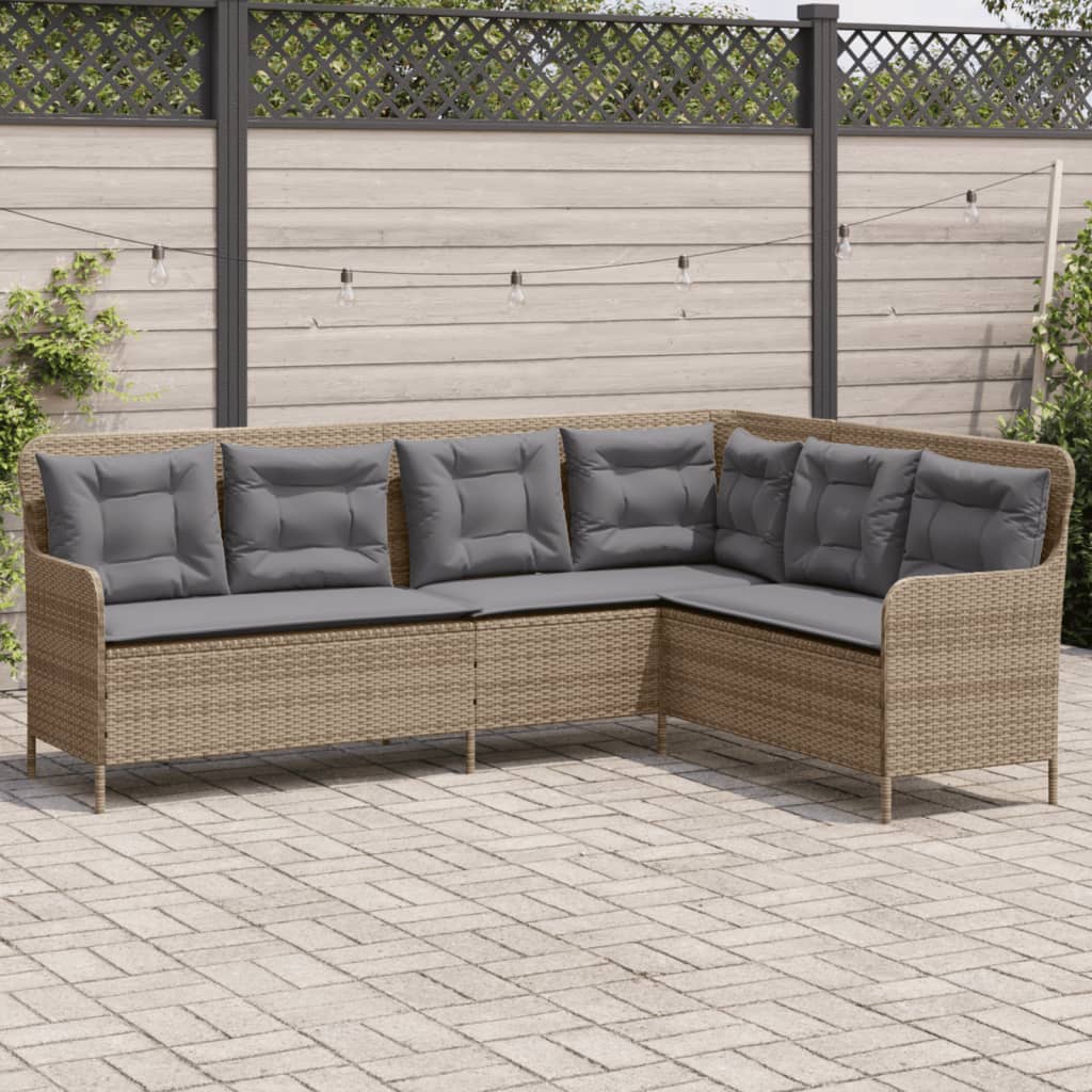 Gartensofa in L-Form mit Kissen Beige Poly Rattan