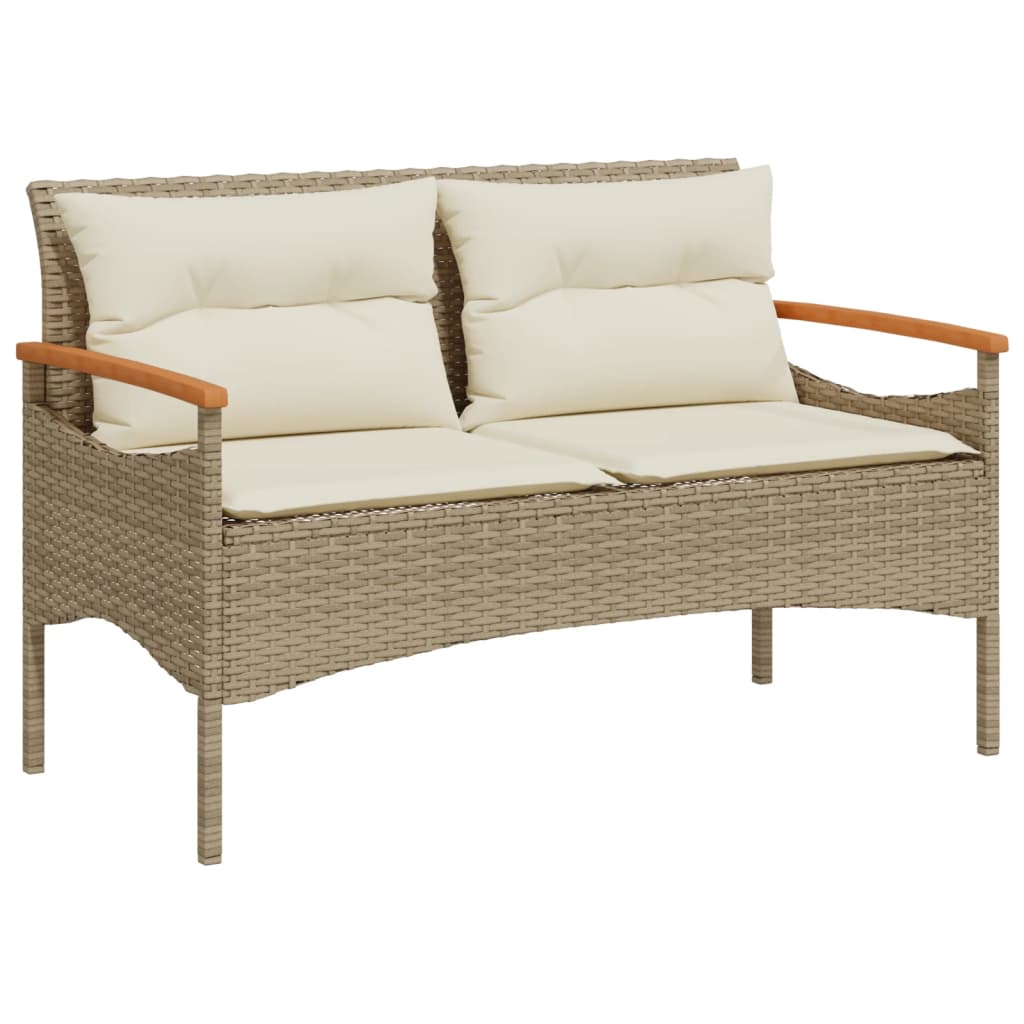 Gartenbank mit Kissen 116x62,5x74 cm Beige Poly Rattan