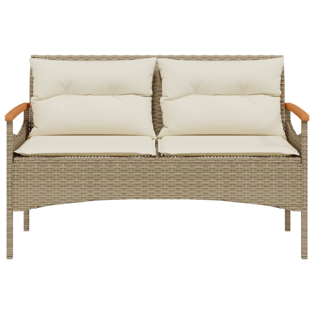 Gartenbank mit Kissen 116x62,5x74 cm Beige Poly Rattan