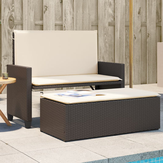 Gartenbank mit Kissen und Hocker Braun Poly Rattan