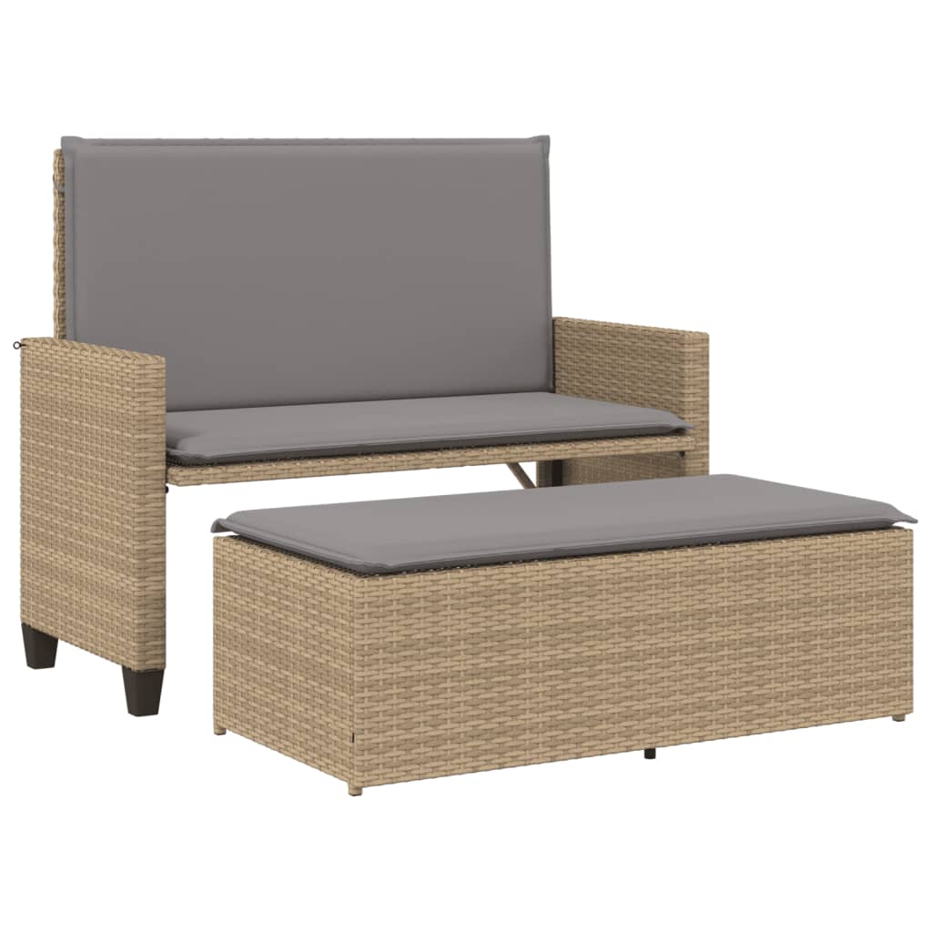 Gartenbank mit Kissen und Hocker Beige Poly Rattan