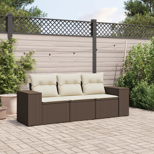 3-tlg. Garten-Sofagarnitur mit Kissen Braun Poly Rattan