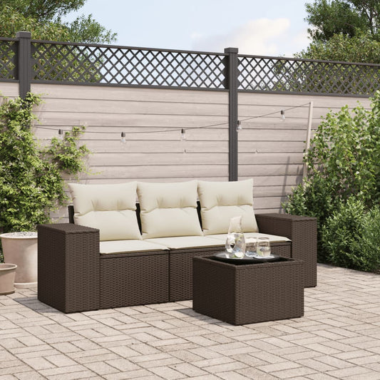 4-tlg. Garten-Sofagarnitur mit Kissen Braun Poly Rattan