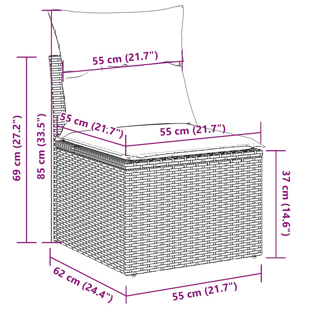 5-tlg. Garten-Sofagarnitur mit Kissen Hellgrau Poly Rattan