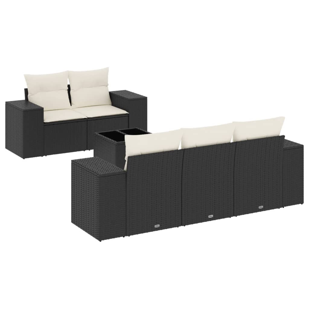 6-tlg. Garten-Sofagarnitur mit Kissen Schwarz Poly Rattan