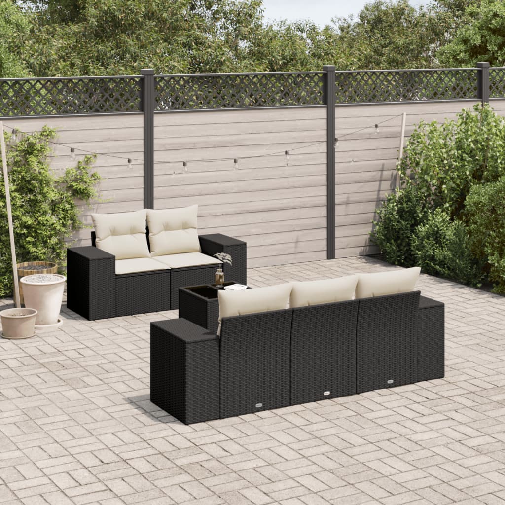 6-tlg. Garten-Sofagarnitur mit Kissen Schwarz Poly Rattan