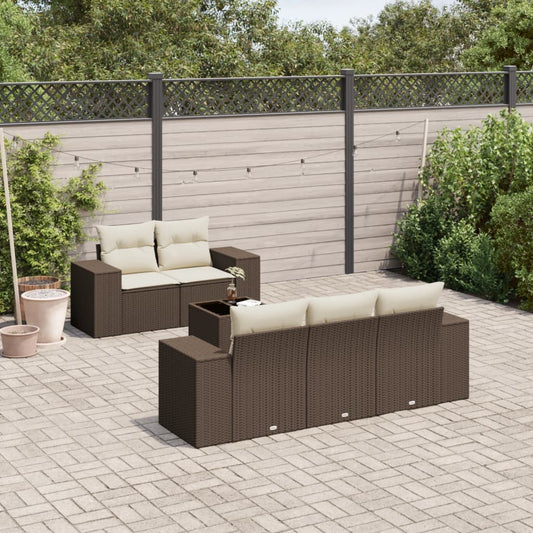 6-tlg. Garten-Sofagarnitur mit Kissen Braun Poly Rattan