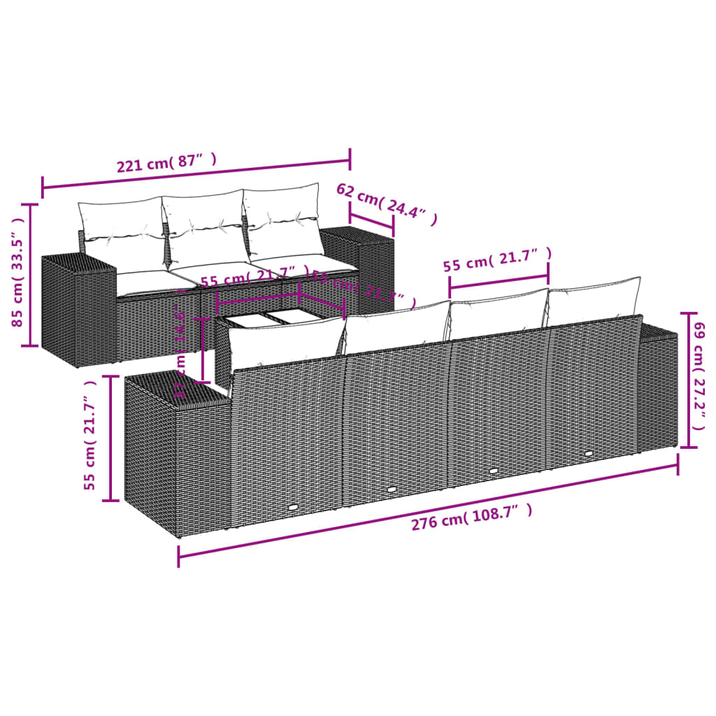 8-tlg. Garten-Sofagarnitur mit Kissen Beige Poly Rattan