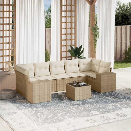 8-tlg. Garten-Sofagarnitur mit Kissen Beige Poly Rattan