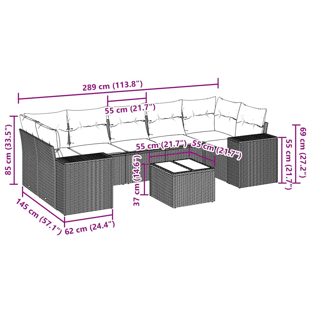 8-tlg. Garten-Sofagarnitur mit Kissen Hellgrau Poly Rattan