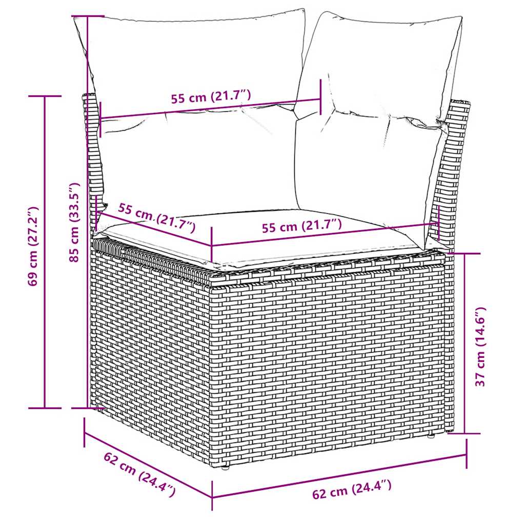 8-tlg. Garten-Sofagarnitur mit Kissen Hellgrau Poly Rattan