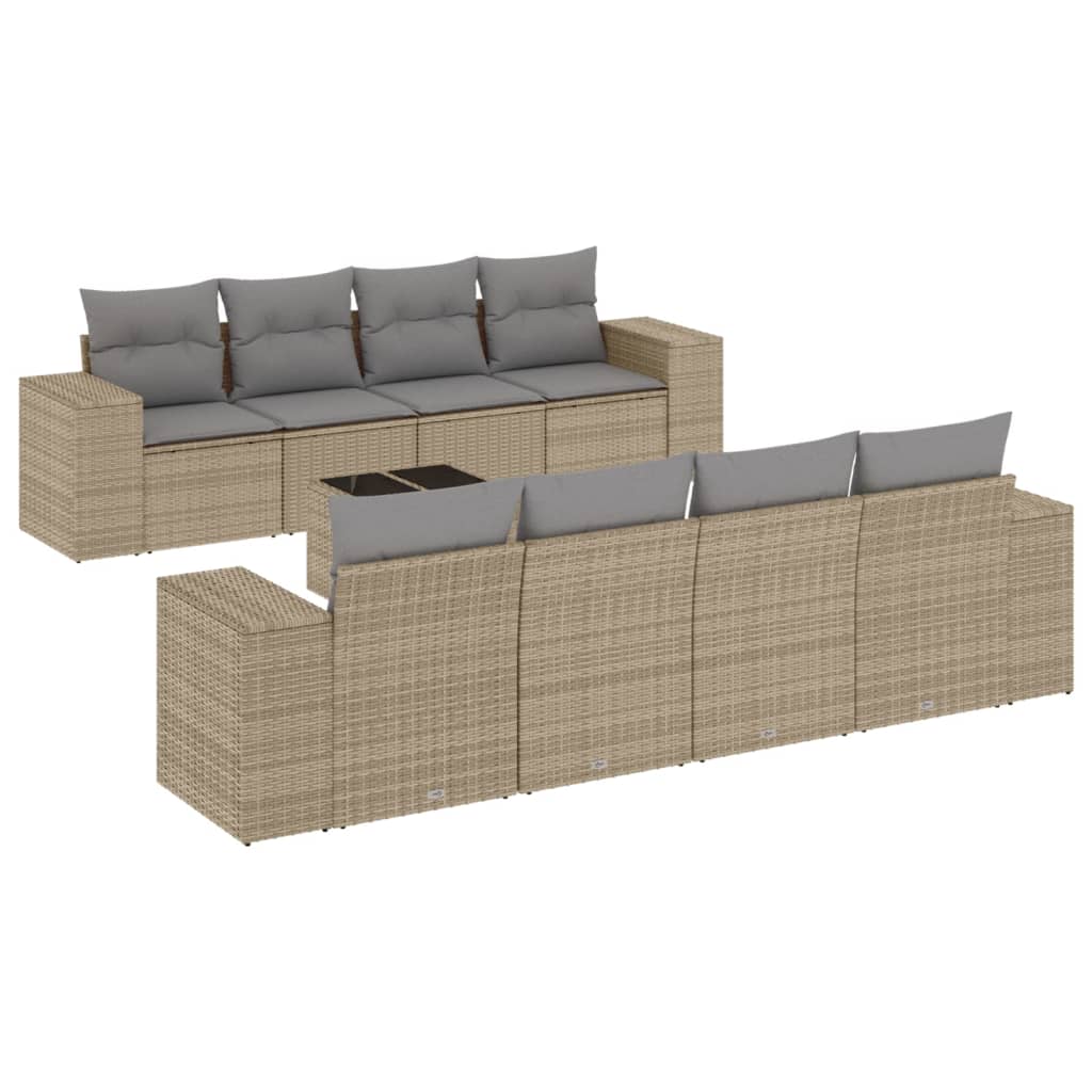 9-tlg. Garten-Sofagarnitur mit Kissen Beige Poly Rattan