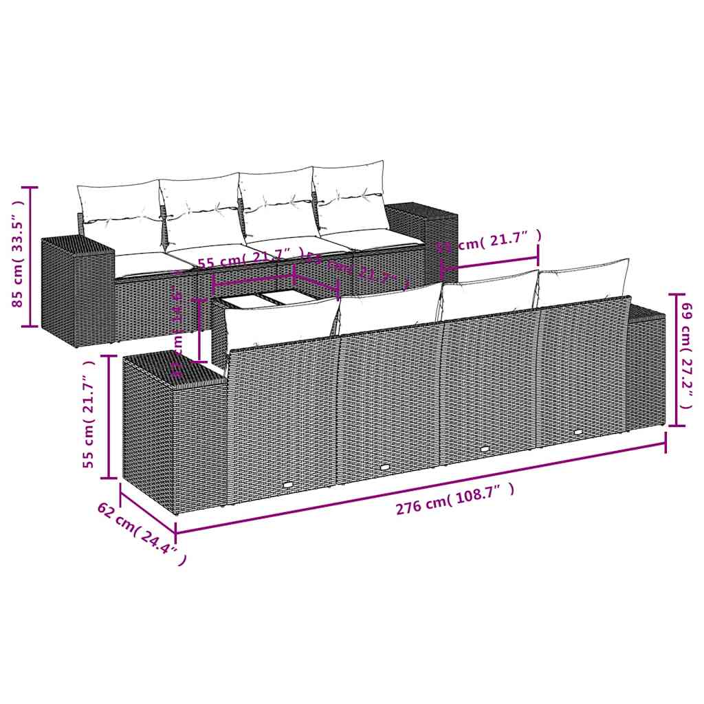 9-tlg. Garten-Sofagarnitur mit Kissen Hellgrau Poly Rattan