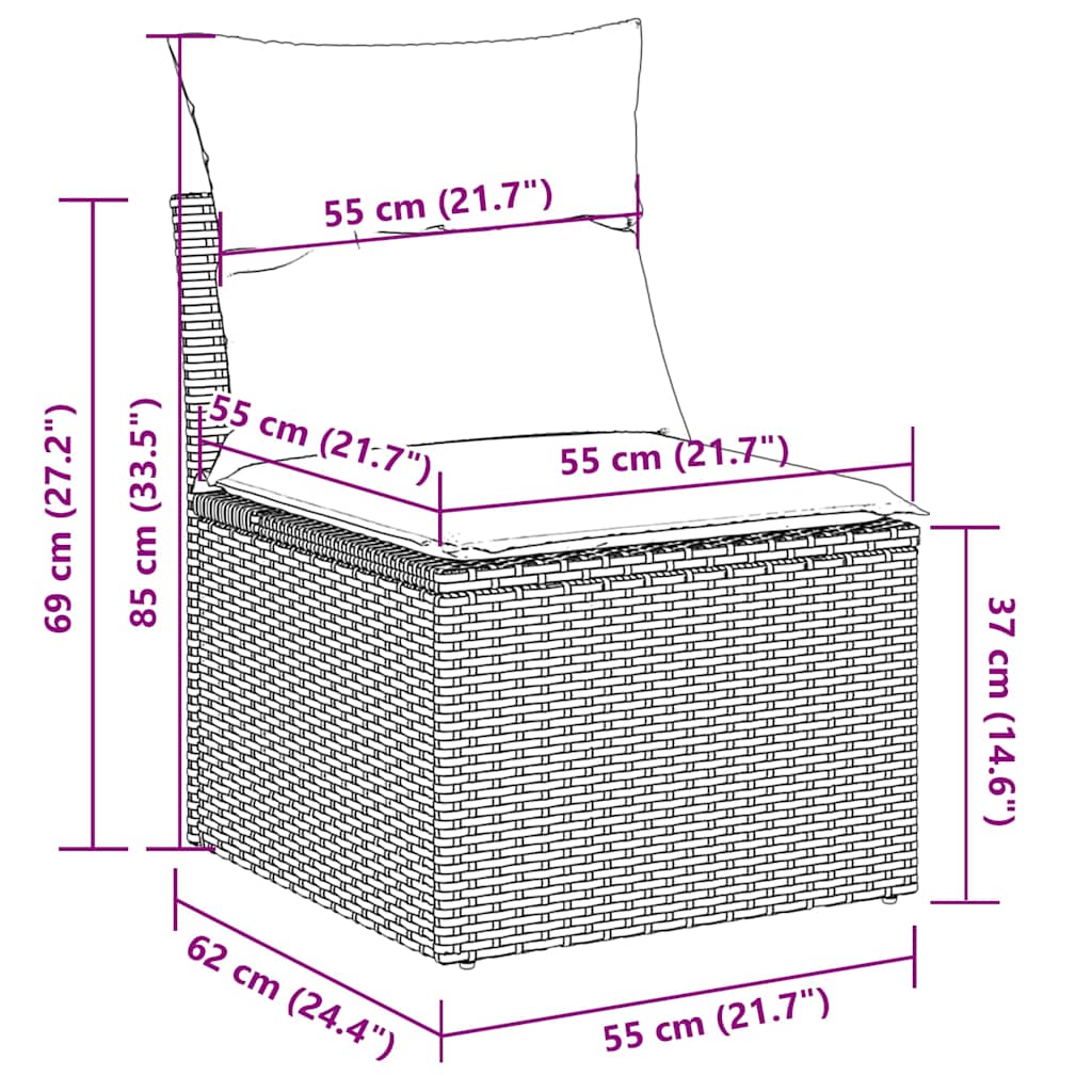 9-tlg. Garten-Sofagarnitur mit Kissen Hellgrau Poly Rattan