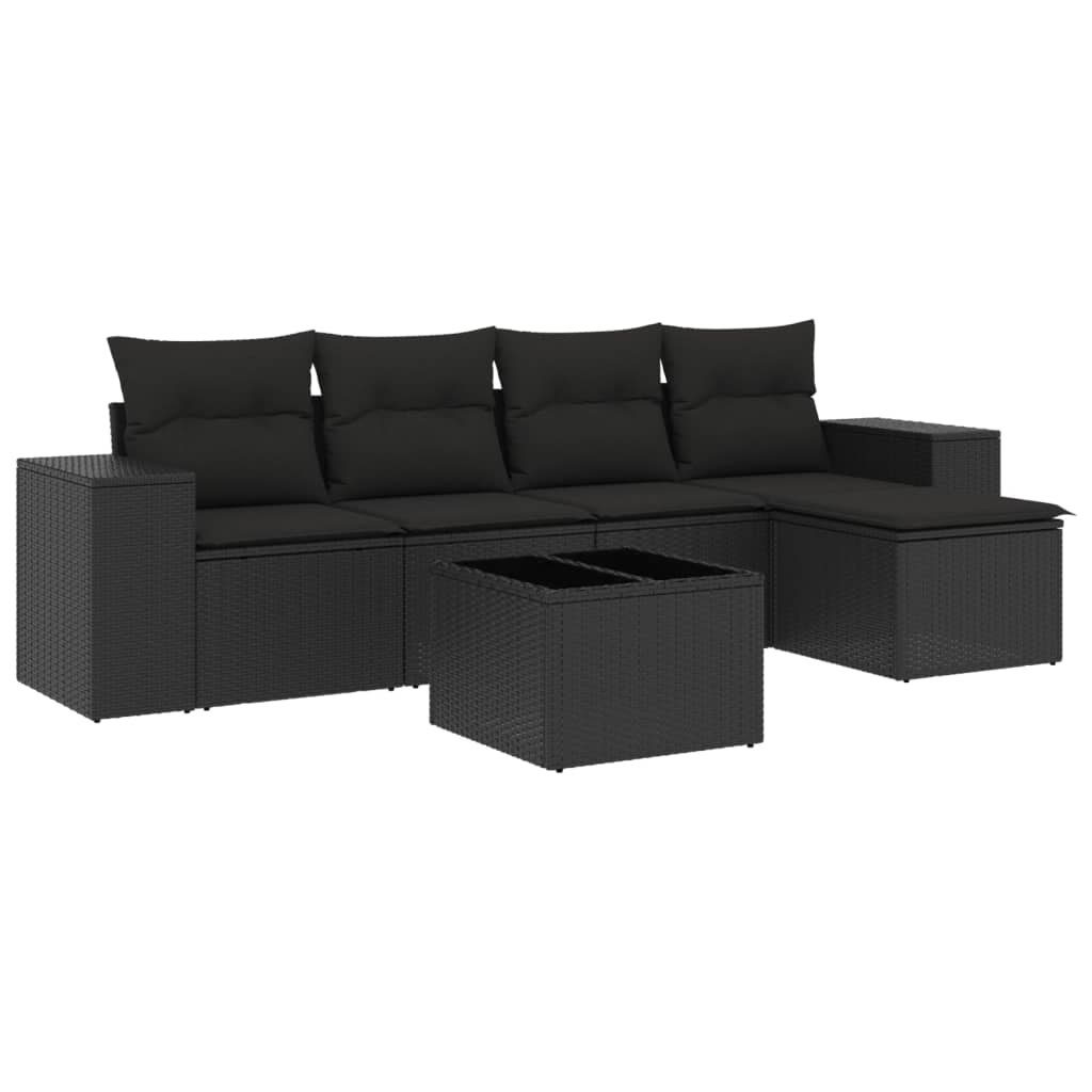 6-tlg. Garten-Sofagarnitur mit Kissen Schwarz Poly Rattan