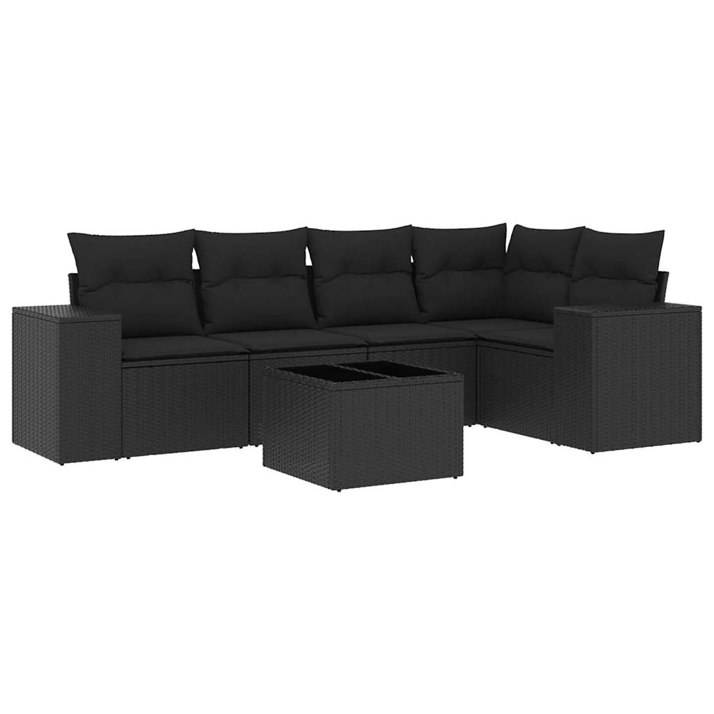 6-tlg. Garten-Sofagarnitur mit Kissen Schwarz Poly Rattan