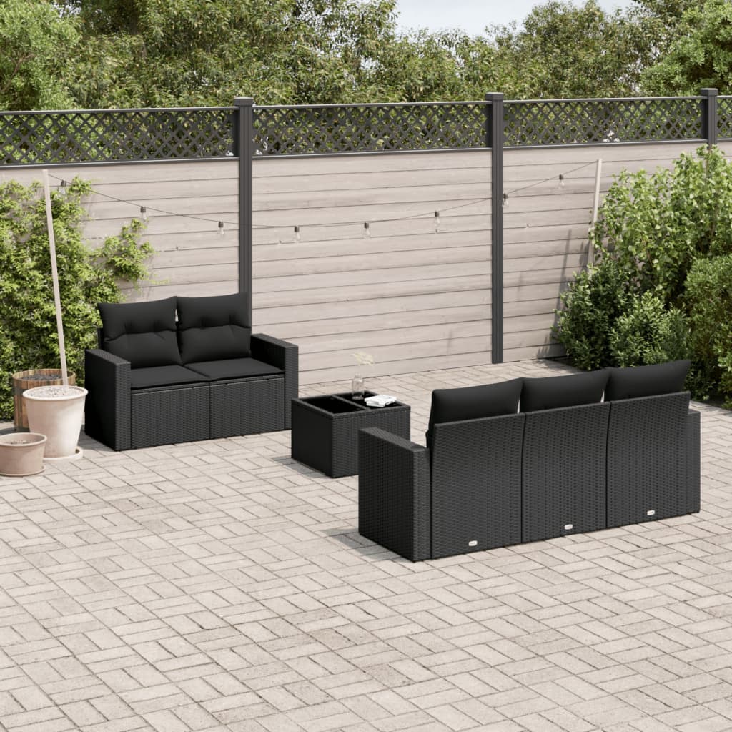 6-tlg. Garten-Sofagarnitur mit Kissen Schwarz Poly Rattan