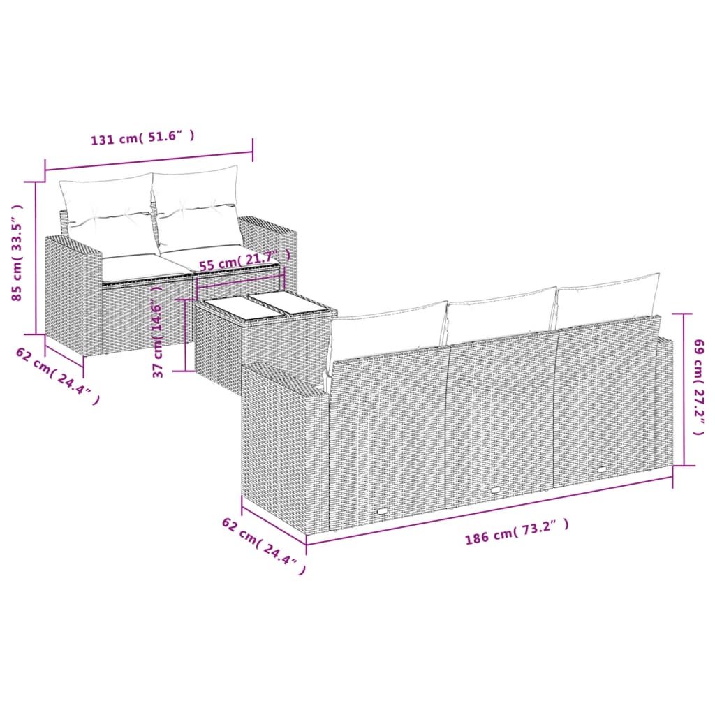 6-tlg. Garten-Sofagarnitur mit Kissen Braun Poly Rattan