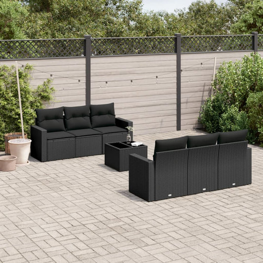 7-tlg. Garten-Sofagarnitur mit Kissen Schwarz Poly Rattan