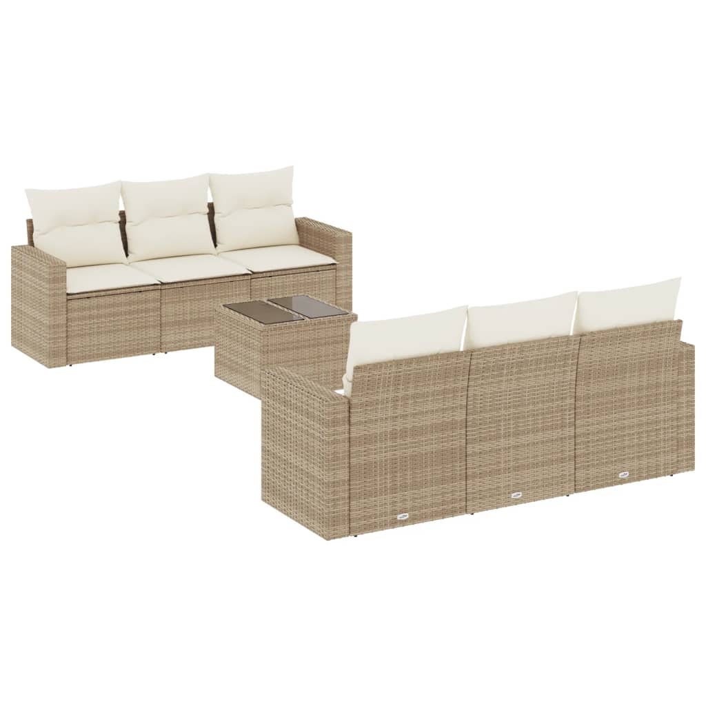 7-tlg. Garten-Sofagarnitur mit Kissen Beige Poly Rattan