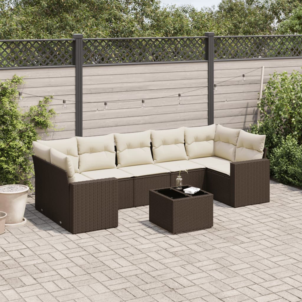 8-tlg. Garten-Sofagarnitur mit Kissen Braun Poly Rattan