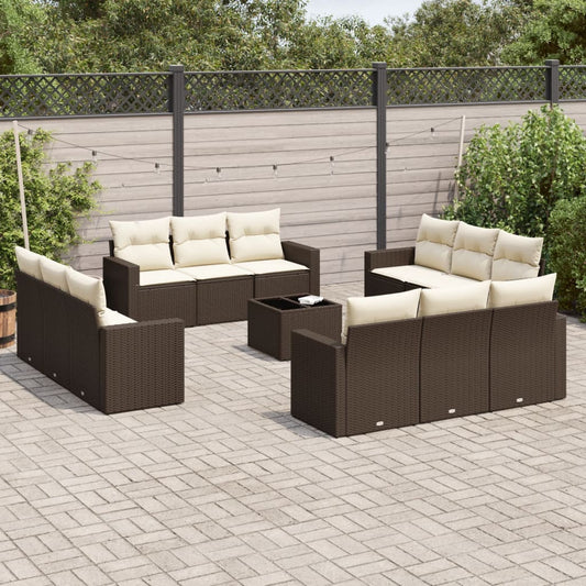 13-tlg. Garten-Sofagarnitur mit Kissen Braun Poly Rattan