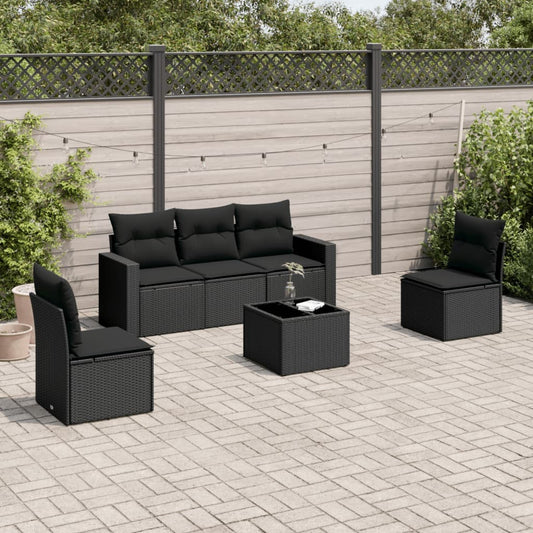 6-tlg. Garten-Sofagarnitur mit Kissen Schwarz Poly Rattan