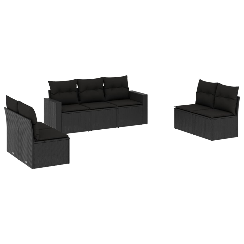 7-tlg. Garten-Sofagarnitur mit Kissen Schwarz Poly Rattan