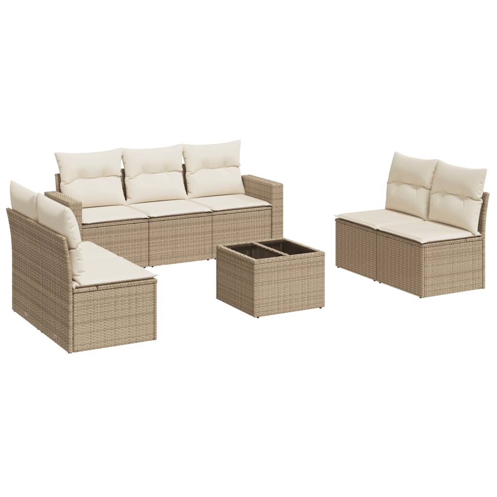 8-tlg. Garten-Sofagarnitur mit Kissen Beige Poly Rattan