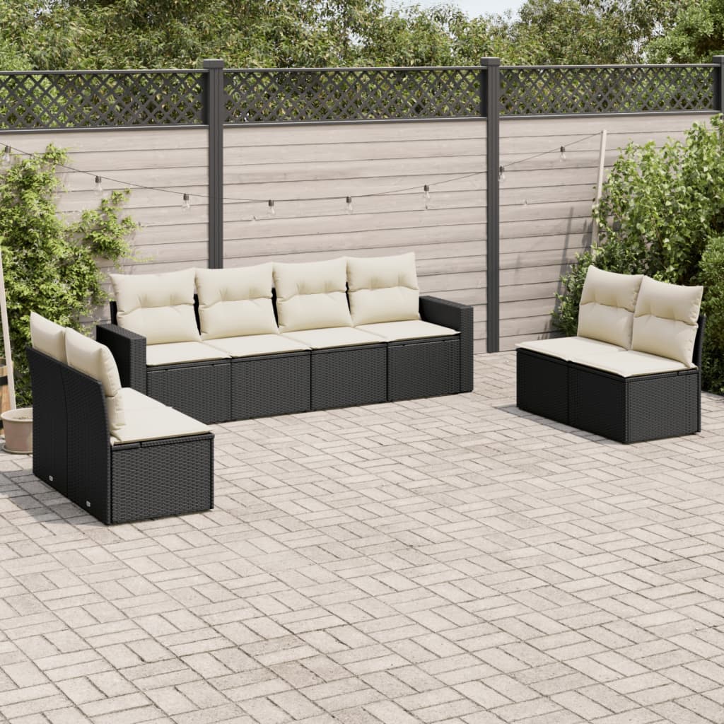 8-tlg. Garten-Sofagarnitur mit Kissen Schwarz Poly Rattan