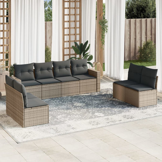 8-tlg. Garten-Sofagarnitur mit Kissen Grau Poly Rattan