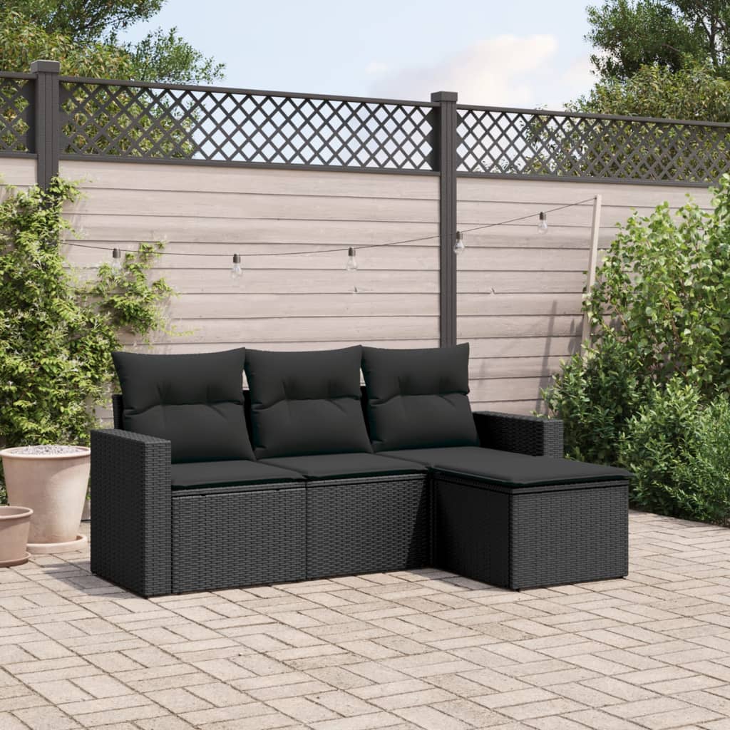 4-tlg. Garten-Sofagarnitur mit Kissen Schwarz Poly Rattan