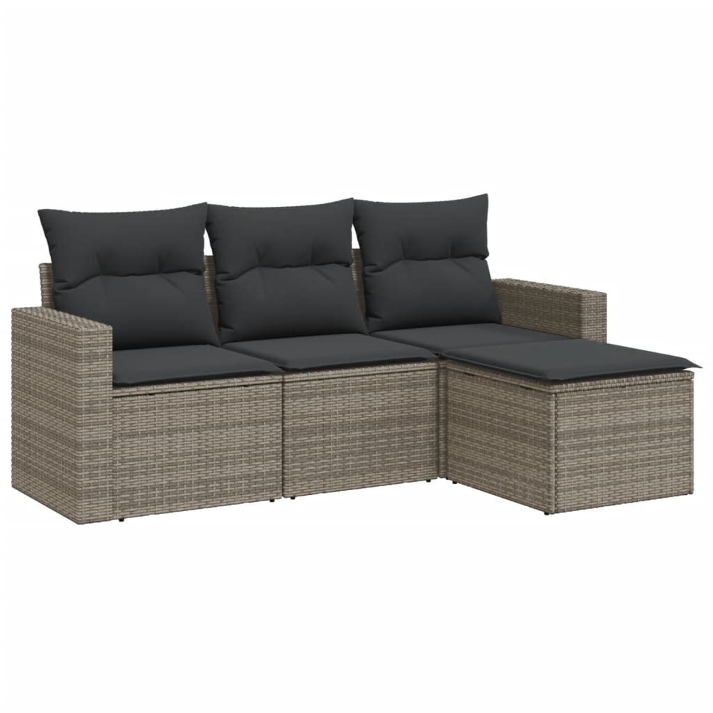 4-tlg. Garten-Sofagarnitur mit Kissen Grau Poly Rattan