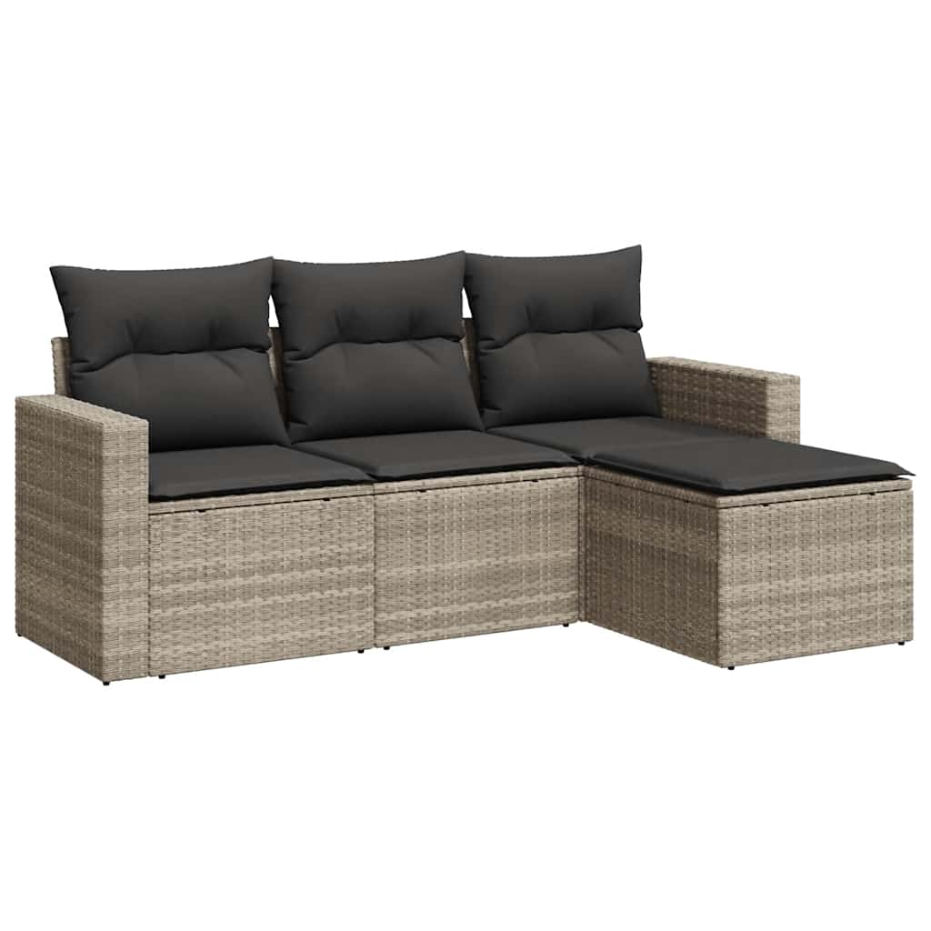 4-tlg. Garten-Sofagarnitur mit Kissen Hellgrau Poly Rattan