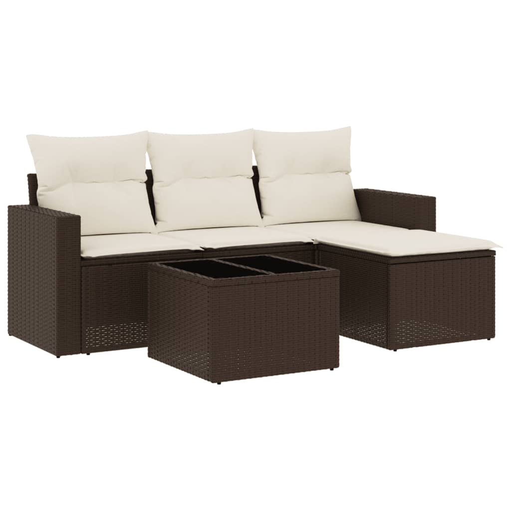 5-tlg. Garten-Sofagarnitur mit Kissen Braun Poly Rattan