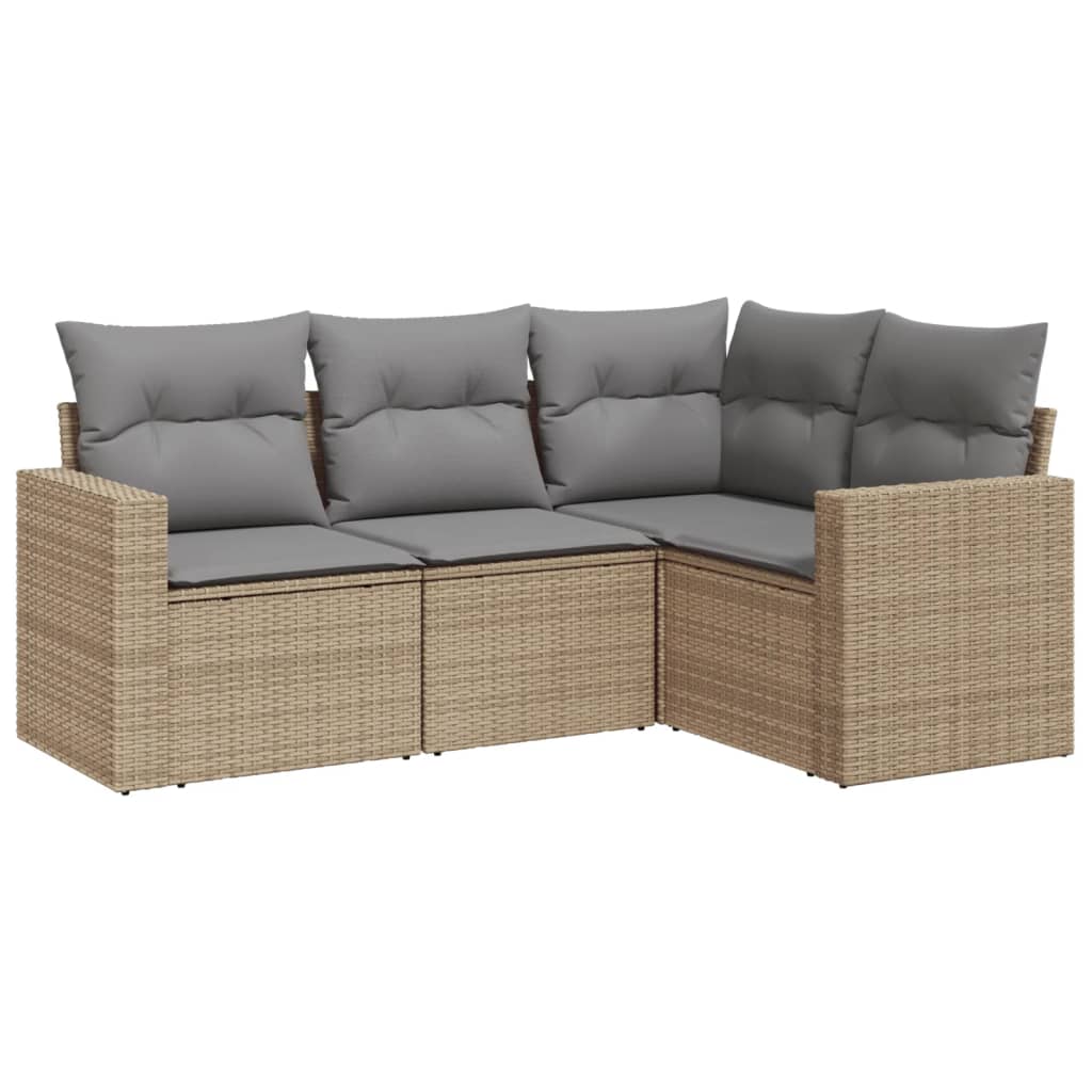 4-tlg. Garten-Sofagarnitur mit Kissen Beige Poly Rattan